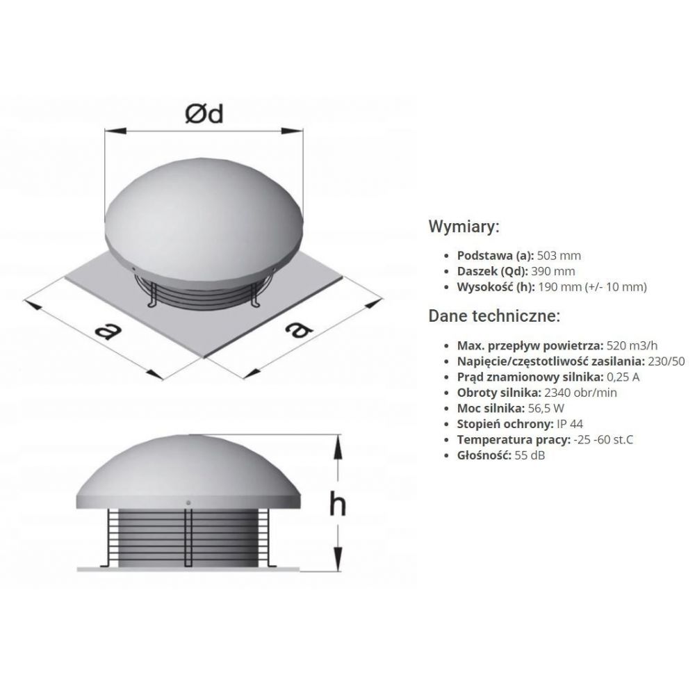 Wentylator dachowy STORM AC wydajność 520-3100 m3/h