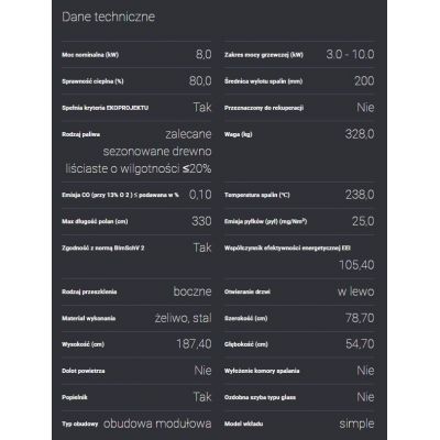 Wkład kominkowy SIMPLE 8 BS lewy z zabudową BOX stalowy - czarny