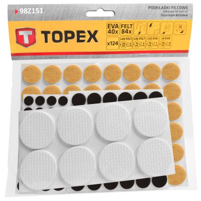 Podkładki filcowo piankowe samoprzylepne mix kolor TOPEX 124 szt.