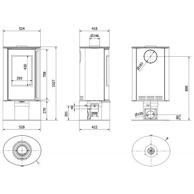 Piec wolnostojący ERIK na nodze obrotowy 5,5kW